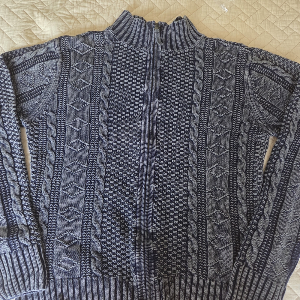 Carbon2Cobalt Mens Cable Knit Full-Zip Sweater-size M